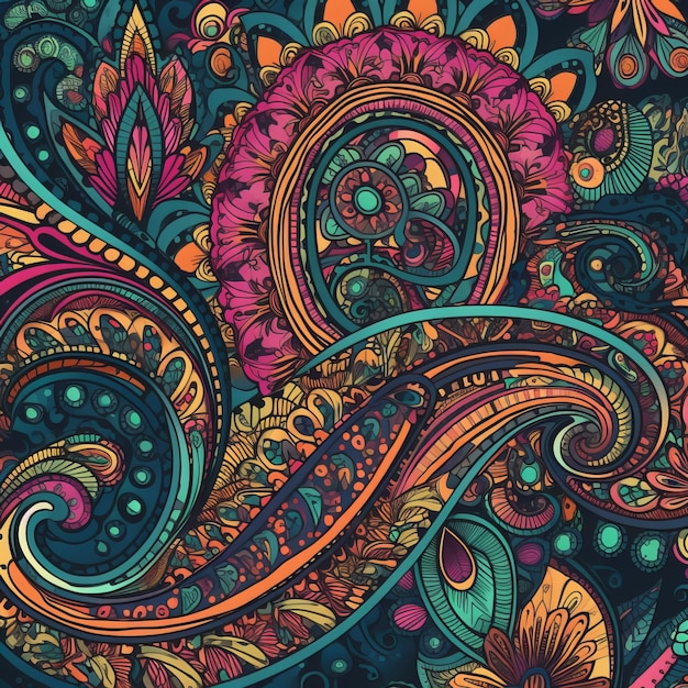 Patrón de Paisley sin costuras con colores llamativos