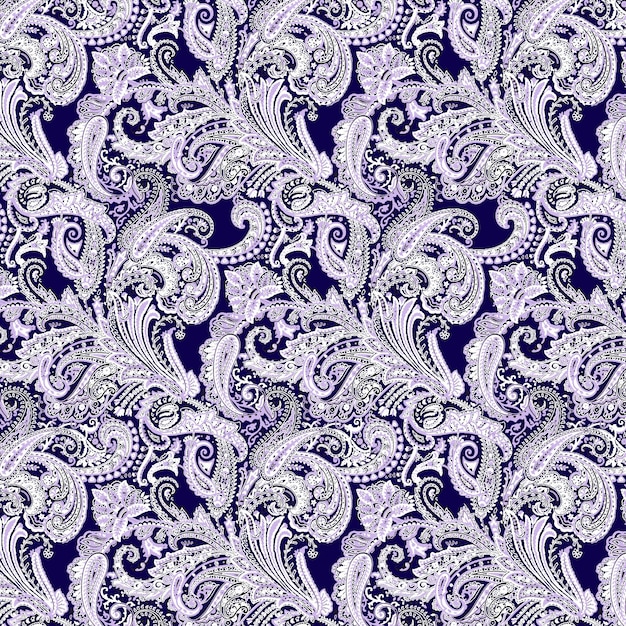 Patrón de paisley floral sin costuras de fondo de damasco vectorial dibujado a mano patrón de paisley floreal sin costura de tela de estilo Batik