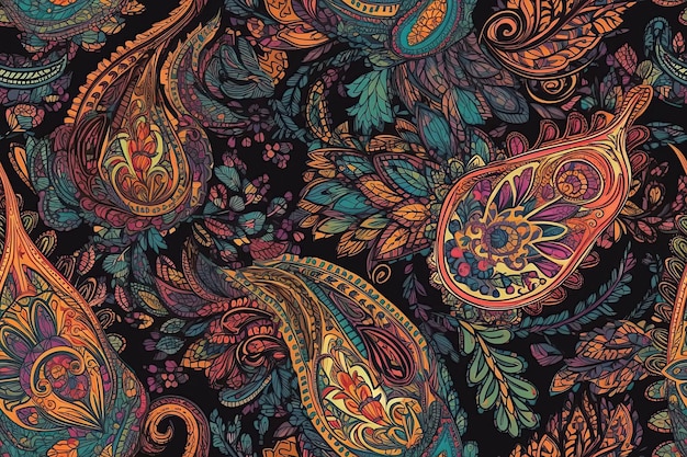 Patrón de paisley indio oriental sin costuras Ornamento tradicional oriental Ilustración generativa de IA