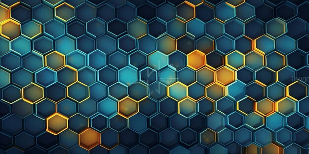 Patrón de panal con una combinación de colores azul y amarillo que crean un fondo visualmente cautivador Generative Ai
