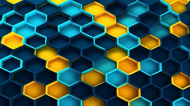 Patrón de panal con una combinación de colores azul y amarillo que crean un fondo visualmente cautivador Generative Ai