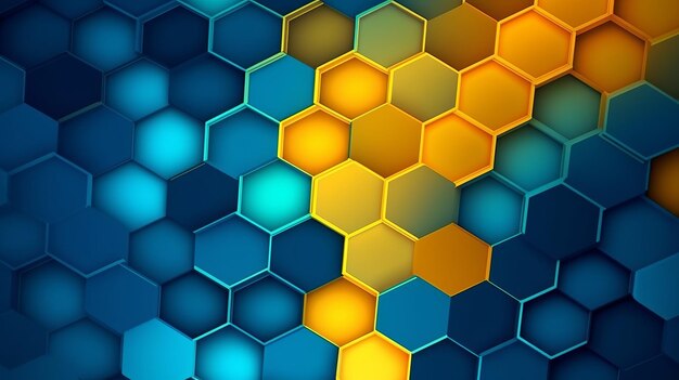 Patrón de panal con una combinación de colores azul y amarillo que crean un fondo visualmente cautivador Generative Ai