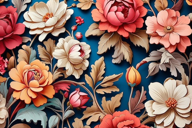 Patrón de papel pintado victoriano de flores de colores