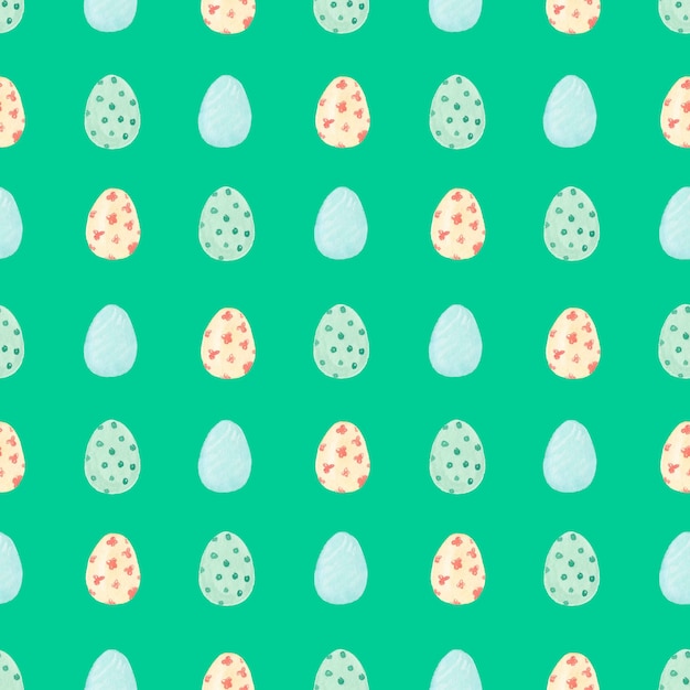Patrón de Pascua sin costuras. Acuarela huevos de Pascua sobre fondo verde. papel digital, álbum de recortes
