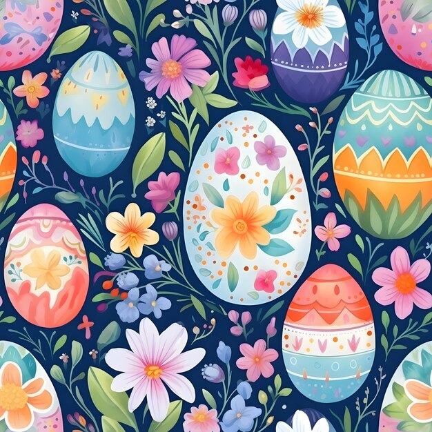 Foto patrón de pascua de huevos de pascua decorados de colores con flores de primavera papel de pared estandarte papel digital