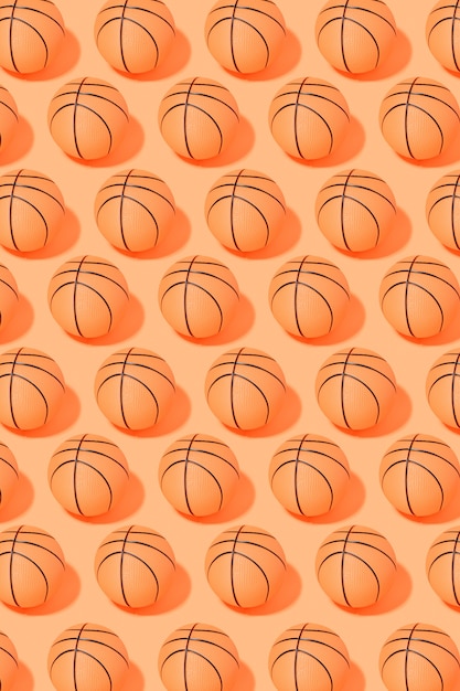 Patrón de pelota de baloncesto sobre fondo naranja. deporte y competición espacio de copia. Ilustración 3d