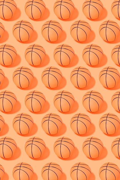 Patrón de pelota de baloncesto sobre fondo naranja. deporte y competición espacio de copia. Ilustración 3d