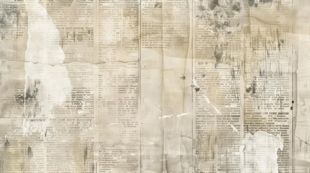 Foto patrón de periódico con texto y imágenes viejos ilegibles papel vintage borroso fondo de textura de noticias