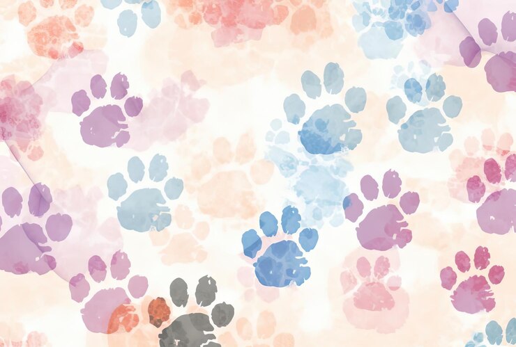 Foto un patrón de pintura de dibujos animados con impresiones de patas en el estilo de escenas de colores pastel