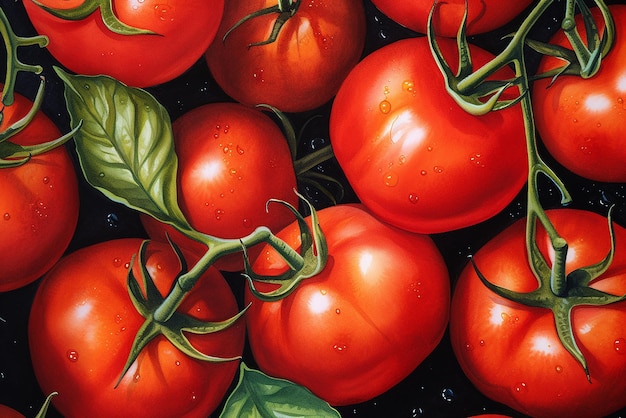 Un patrón de la pintura sobre el lienzo de unos tomates.
