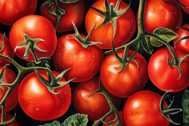 Un patrón de la pintura sobre el lienzo de unos tomates.