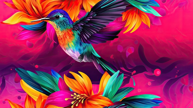 Foto patrón de píxeles vibrantes del colibrí tropical