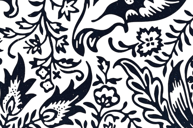 Patrón Png William Morris fondo floral transparente remezclado botánico índigo