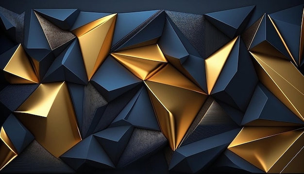 Patrón poligonal abstracto lujo azul oscuro con fondo dorado IA generativa