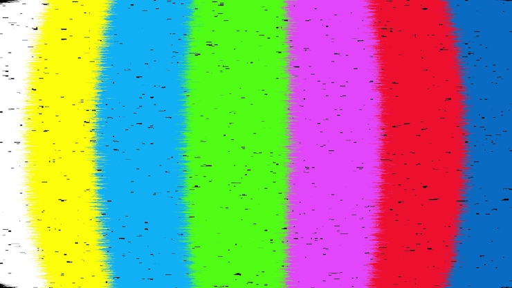 Patrón de prueba de televisión retro con barras de color y ruido estático