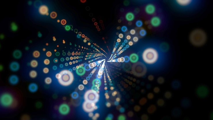 Foto patrón de puntos de colores de movimiento, fondo abstracto. elegante estilo de neón dinámico, ilustración 3d