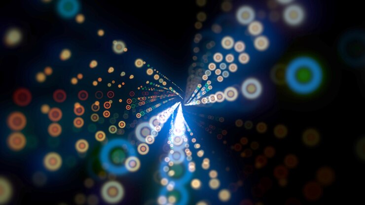 Foto patrón de puntos de colores de movimiento, fondo abstracto. elegante estilo de neón dinámico, ilustración 3d