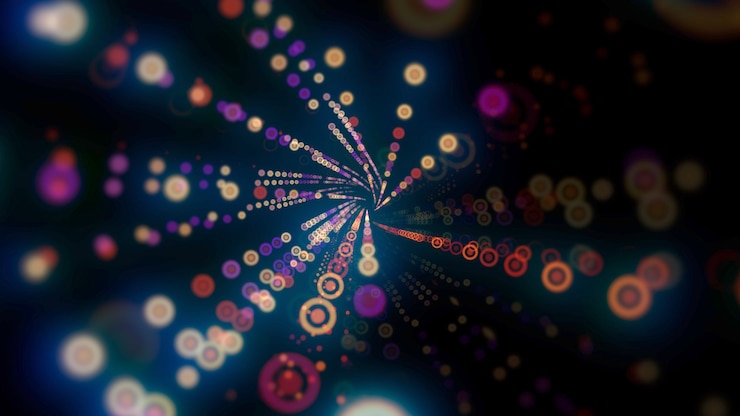 Foto patrón de puntos de colores de movimiento, fondo abstracto. elegante estilo de neón dinámico, ilustración 3d
