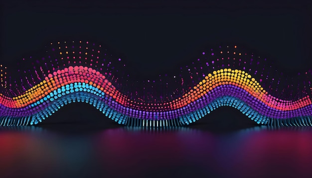Patrón de puntos futuristas en fondo oscuro Ola de música de colores Grandes datos Tecnología o Ciencia Ban