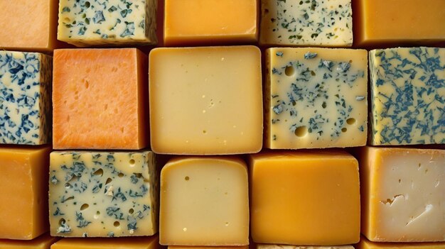 Patrón de queso Un colorido patrón de mosaico de queso compuesto por varios tipos de queso