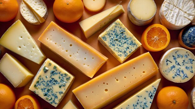 Patrón de queso Un colorido patrón de mosaico de queso compuesto por varios tipos de queso