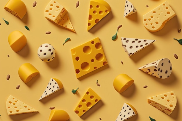 Patrón de queso sobre fondo amarillo Imagen de ilustración hermosa AI generativa