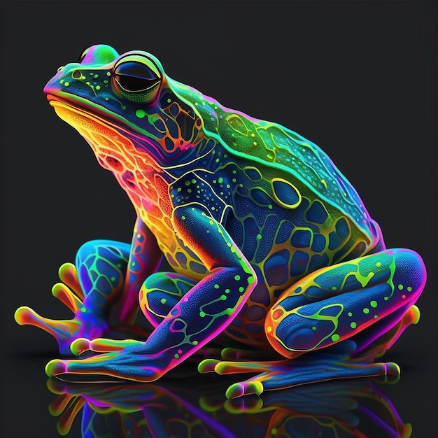 Patrón de rana colorida sentado fondo de pantalla de color neón Imagen generada por AI