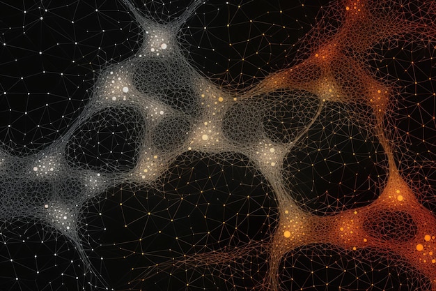 Patrón de red neuronal inspirado en la IA Ilustración 3D de la célula neuronal con partículas brillantes generadas por la IA
