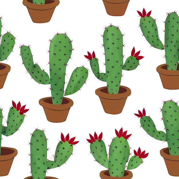 Patrón de repetición sin costuras de cactus para niños, diseños de plantas de cactus, diseño de superficie de impresión de tela, embalaje lindo IA generativa