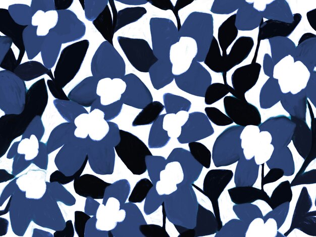 Patrón repetitivo sin costuras floral pintado a mano en colores azul, blanco y negro. diseño para textil