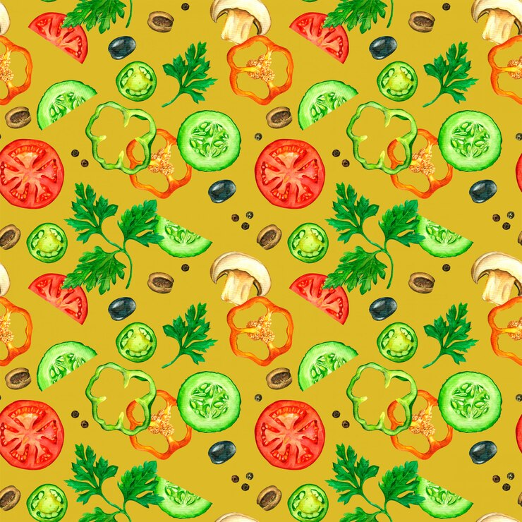 sin patrón de rodajas de verduras dibujadas por acuarela