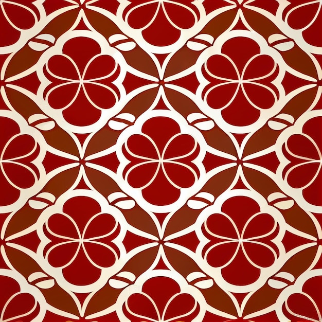 Un patrón rojo y blanco con un diseño floral que está impreso en rojo y blanco.