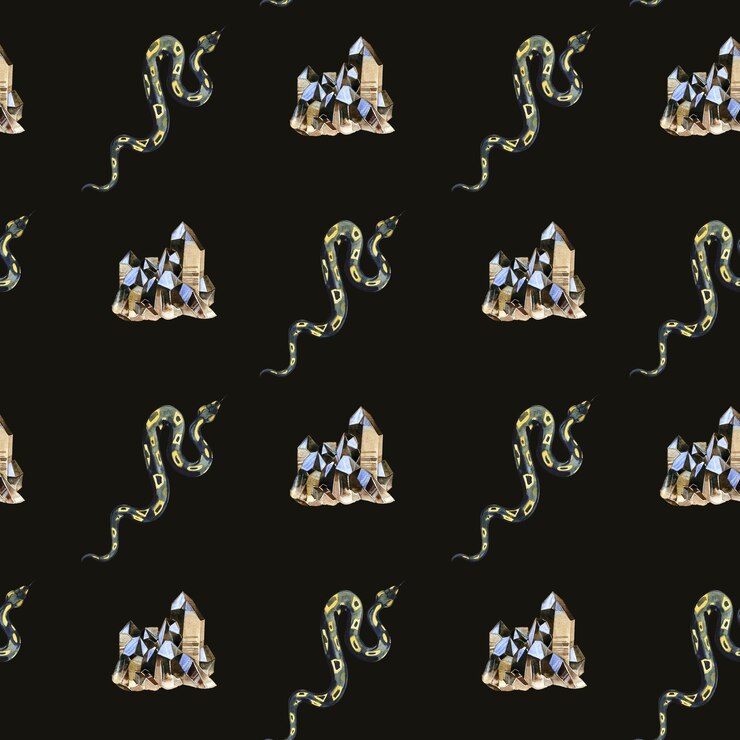 Foto patrón de serpiente mágica oculta de halloween patrón cuadrado sin costuras en un fondo negro arte digital de acuarela textural impresión para envolver invitación de papelería de tela de papel