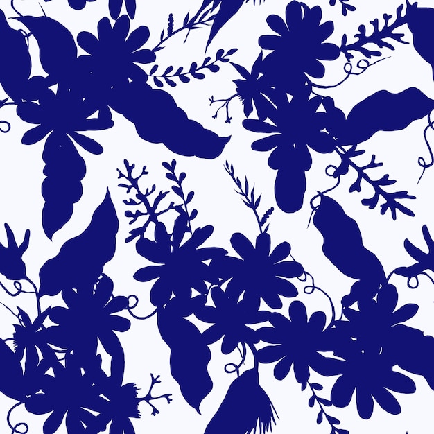 Patrón de silueta floral azul marino