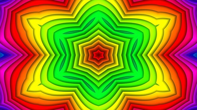 Patrón simétrico hipnótico colorido abstracto Caleidoscopio decorativo ornamental Movimiento Círculo geométrico y formas de estrella