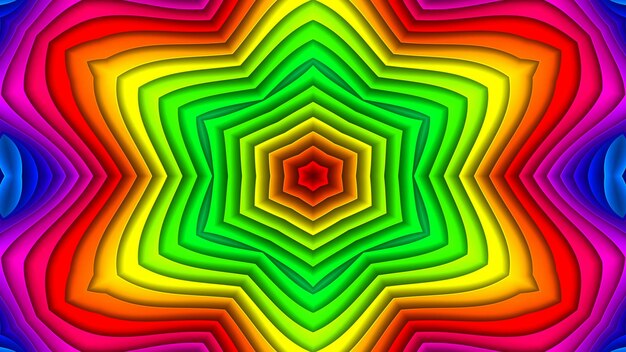 Patrón simétrico hipnótico colorido abstracto Caleidoscopio decorativo ornamental Movimiento Círculo geométrico y formas de estrella