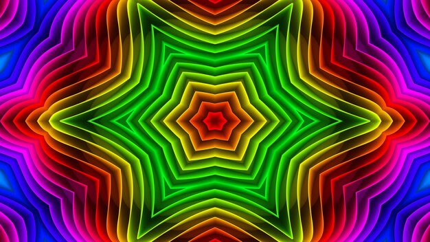 Patrón simétrico hipnótico colorido abstracto Caleidoscopio decorativo ornamental Movimiento Círculo geométrico y formas de estrella