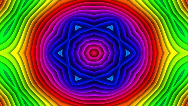 Patrón simétrico hipnótico colorido abstracto Caleidoscopio decorativo ornamental Movimiento Círculo geométrico y formas de estrella