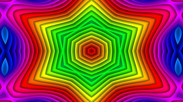 Patrón simétrico hipnótico colorido abstracto Caleidoscopio decorativo ornamental Movimiento Círculo geométrico y formas de estrella