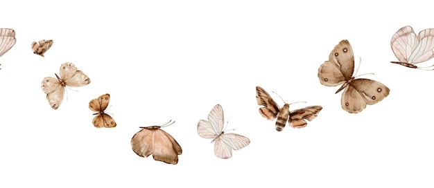 Patrón de tablero sin costuras que repite el adorno con mariposas beige y marrones patrón sin costuras con