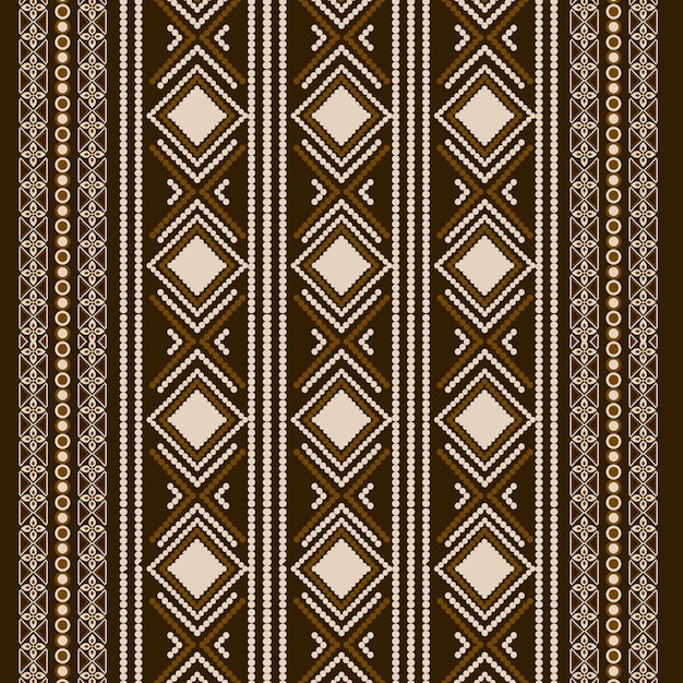 Este patrón de tela étnica africana en un tono marrón rico presenta el estilo étnico tradicional ikat