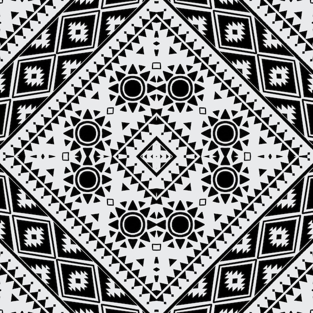 El patrón de la tela étnica estadounidense presenta un llamativo diseño geométrico que mezcla una variedad de colores negros