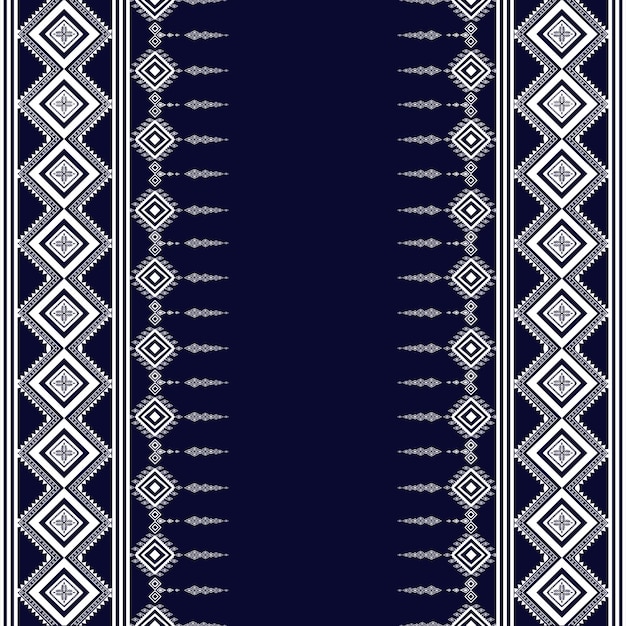 El patrón de tela tribal étnica estadounidense presenta un estilo geotáctico en tonos blancos y azules étnicos