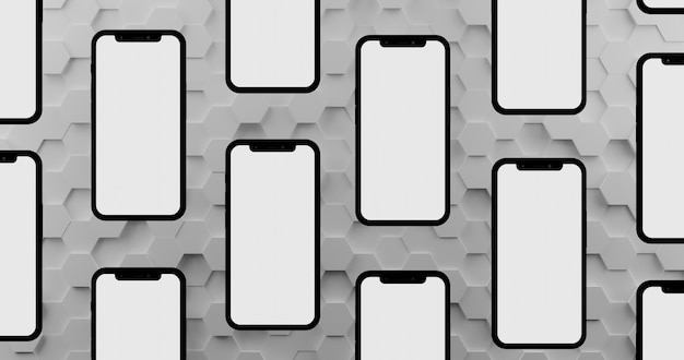 Foto patrón de teléfono inteligente con pantalla blanca en blanco con espacio de copia añadir su imagen texto fondo hexagonal