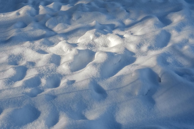 El patrón y la textura de la nieve recién caída en una mañana de invierno Fondo de invierno para el diseño
