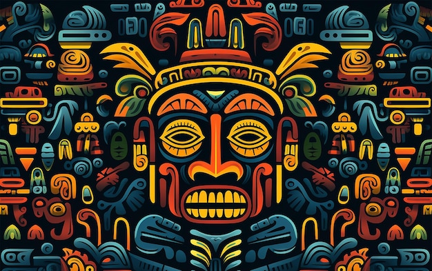 Patrón de tótem Ilustración colorida Máscara tribal Mes de la herencia hispana