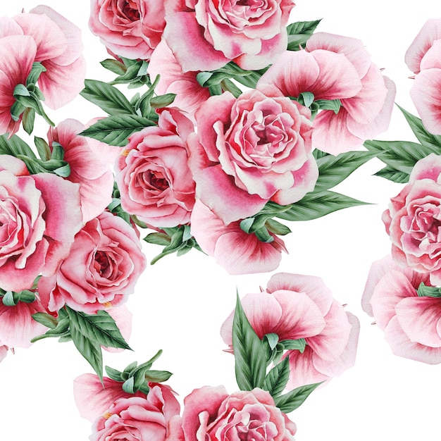 Foto patrón transparente brillante con flores. rosa. ilustración de acuarela. dibujado a mano.