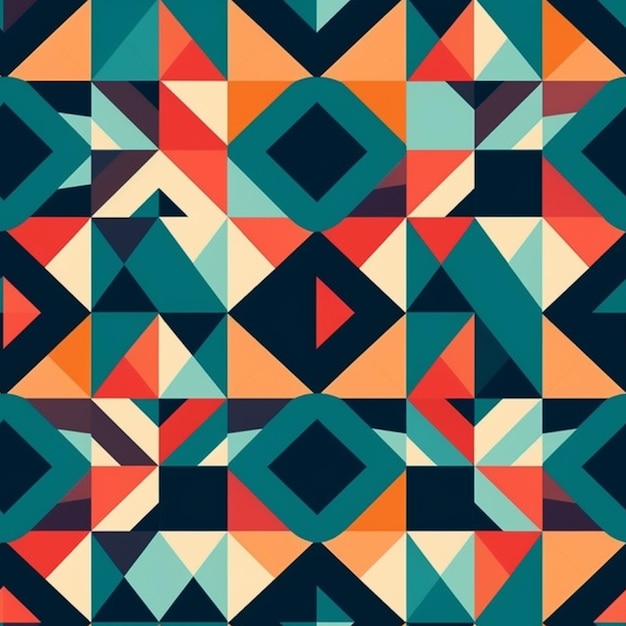 Patrón transparente con un diseño geométrico en colores naranja, verde y azul.