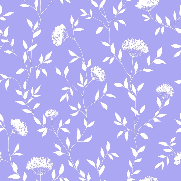 Patrón transparente floral blanco sobre fondo de lavanda Impresión de repetición botánica vintage