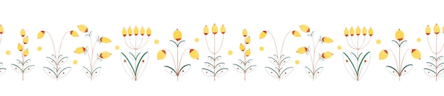 Patrón transparente horizontal con bayas amarillas de flores de plantas decorativas aisladas sobre fondo blanco